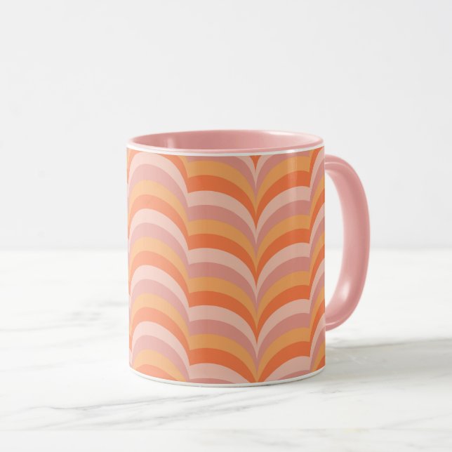 Pink and orange retro style curves pattern mug (Front Right)