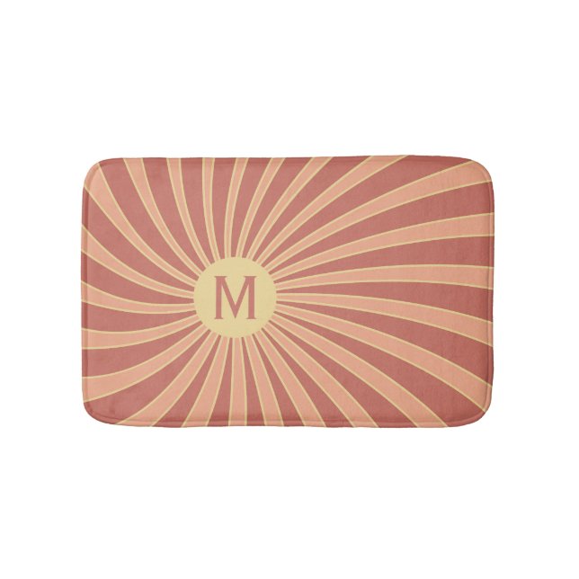 Pink and orange retro style sunburst design bath mat (Front)