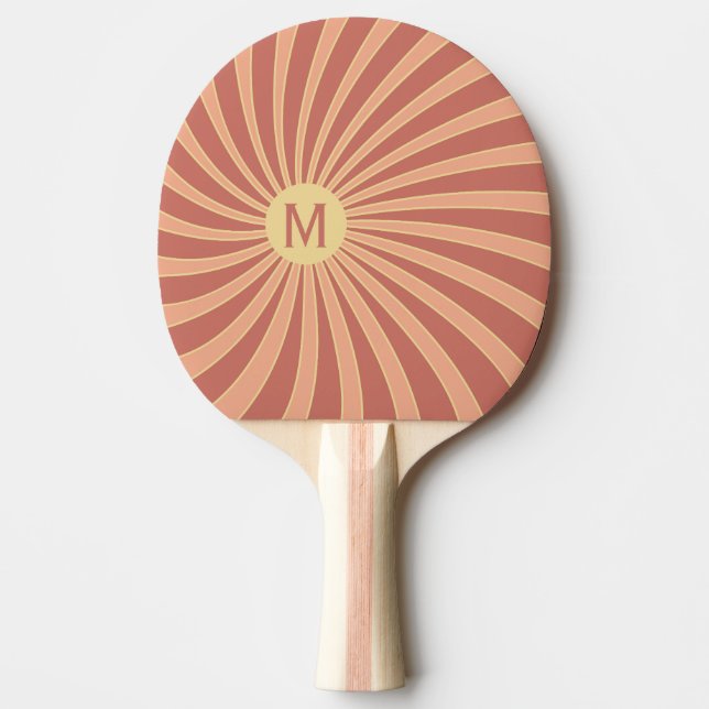 Pink and orange retro style sunburst design ping pong paddle (Front)