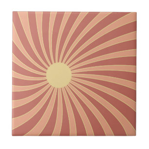 Pink and orange retro style sunburst design tile