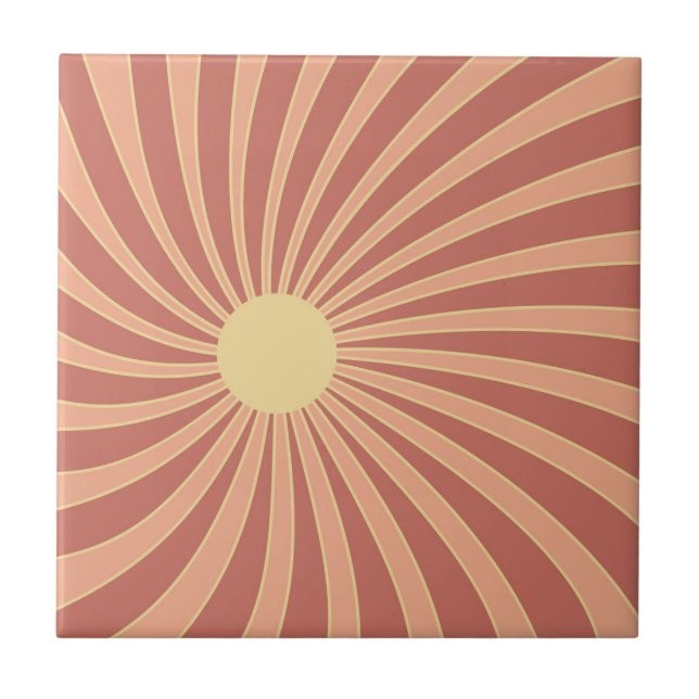 Pink and orange retro style sunburst design tile (Front)