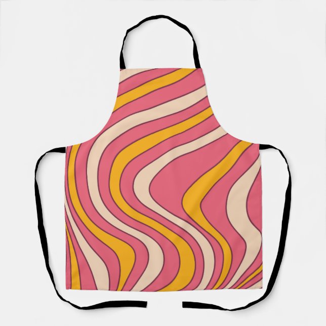 Pink and orange retro style waves apron (Front)