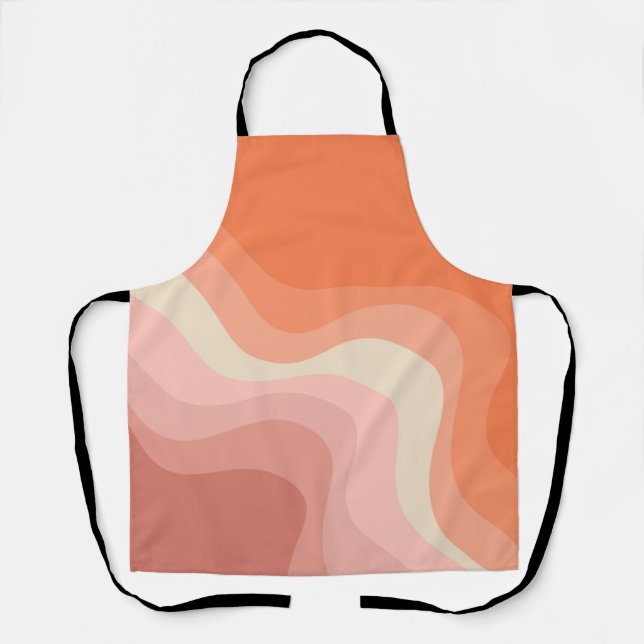 Pink and orange retro style waves apron (Front)