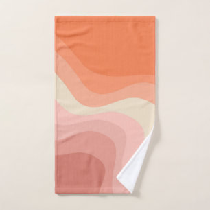 Pink and orange retro style waves bath towel set