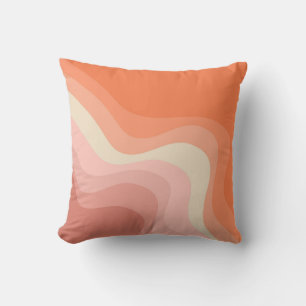 Pink and orange retro style waves cushion