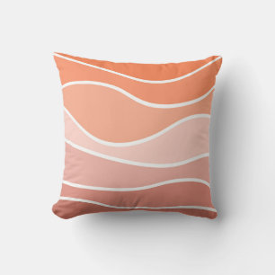 Pink and orange retro style waves cushion
