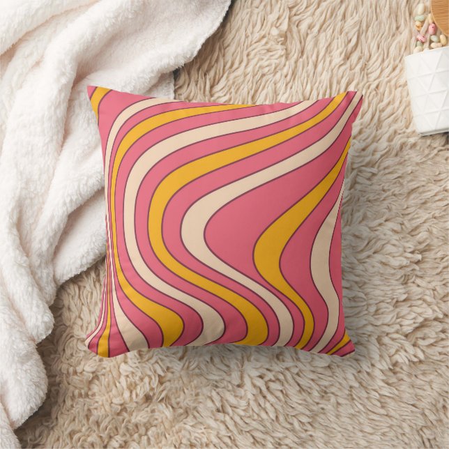 Pink and orange retro style waves cushion (Blanket)