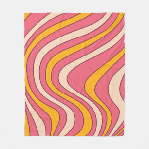 Pink and orange retro style waves fleece blanket