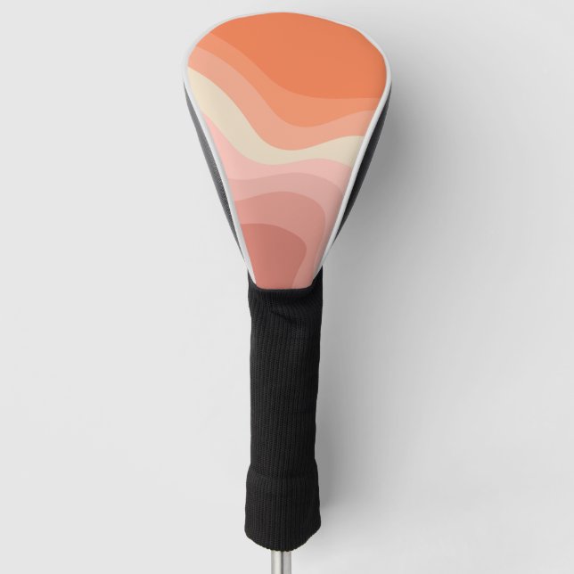 Pink and orange retro style waves golf head cover (Front)