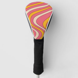 Pink and orange retro style waves golf head cover