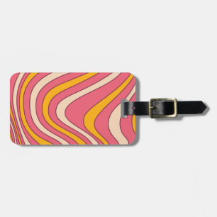 Pink and orange retro style waves luggage tag