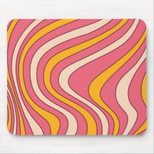 Pink and orange retro style waves mouse mat