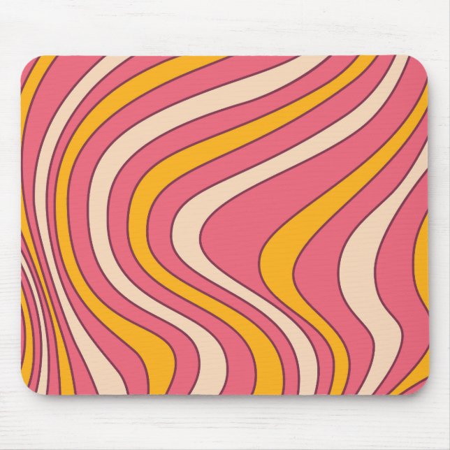 Pink and orange retro style waves mouse mat (Front)