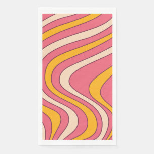 Pink and orange retro style waves napkin