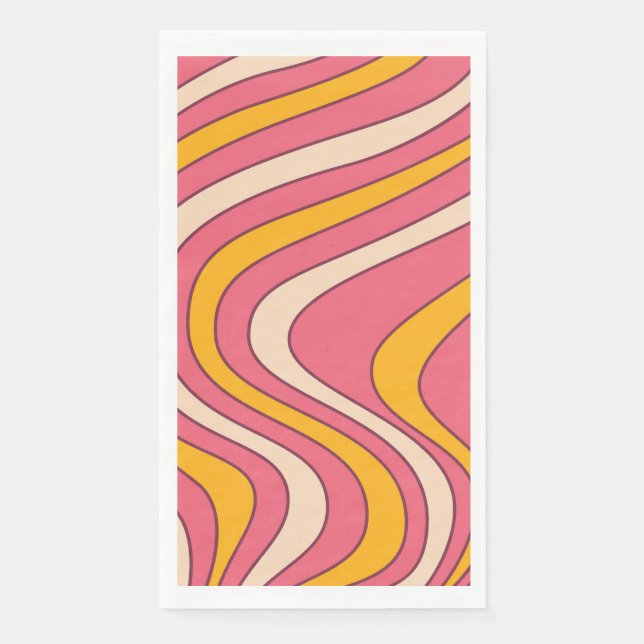 Pink and orange retro style waves napkin (Front)