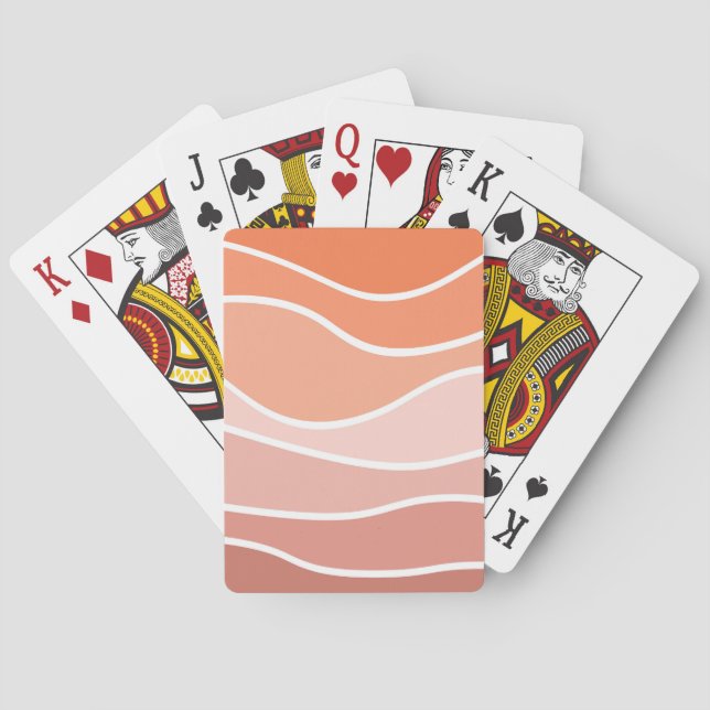 Pink and orange retro style waves playing cards (Back)