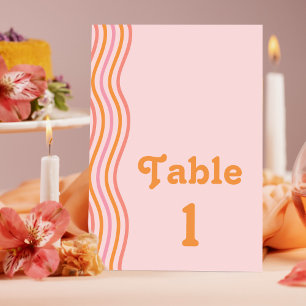 Pink and Orange Retro Tropical Disco Wedding Table Number