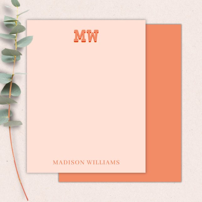 Pink and Orange Retro Typography Monogram Initial Card (Pink and Orange Retro Typography Monogram Initial Note Card)
