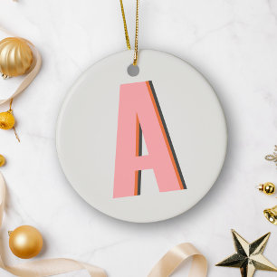 Pink and Orange Retro Typography Monogram Initial Ceramic Tree Decoration