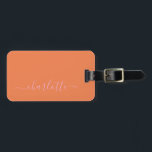 Pink and Orange Script Name Favor Personalized    Luggage Tag<br><div class="desc">This luggage tag features a simple script name in pink on an orange background with contact information on the back. The minimalist design works for destination weddings, bachelorette trips, or thanking your bridal party. Perfect for brides who want coordinated travel accessories for their celebration. Great for getaways, wedding travel, or...</div>