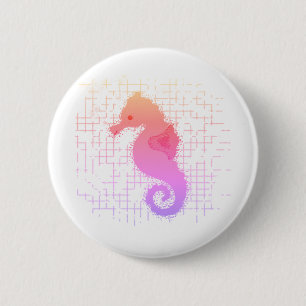 Pink And Orange Seahorse On Distressed Background 6 Cm Round Badge