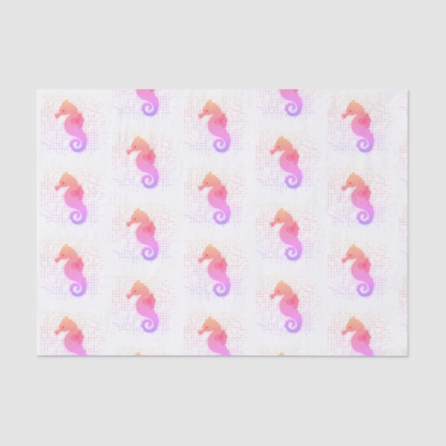 Pink And Orange Seahorse On Distressed Background Tissue Paper (Front)