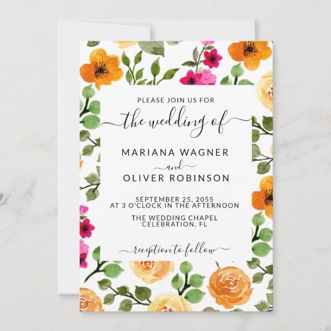 Pink and Orange Simple Floral Elegant Script Invitation (Front)