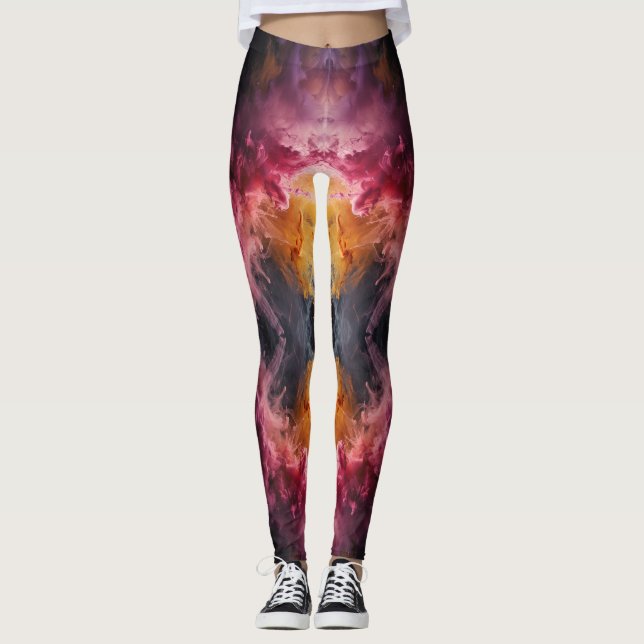 Pink and Orange Smoke Explosion Leggings (Front)