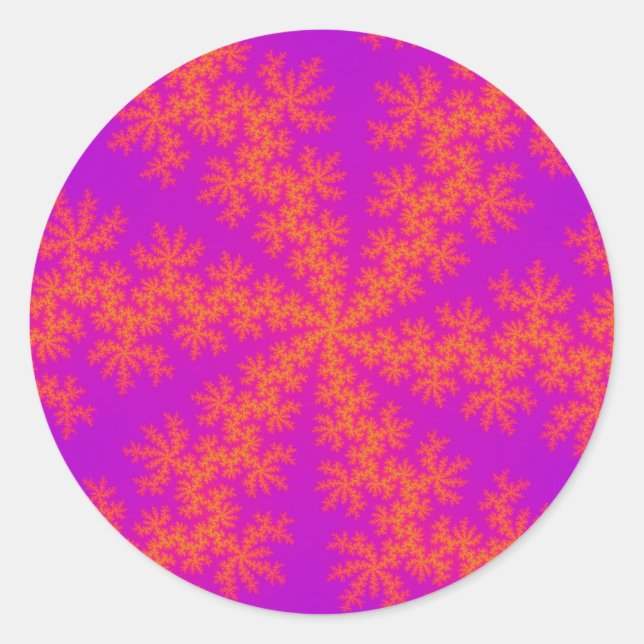 Pink and Orange Snowflake Classic Round Sticker (Front)