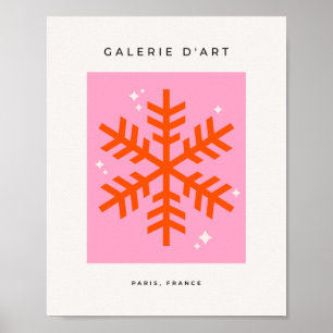 Pink And Orange Snowflake Holiday Christmas Poster