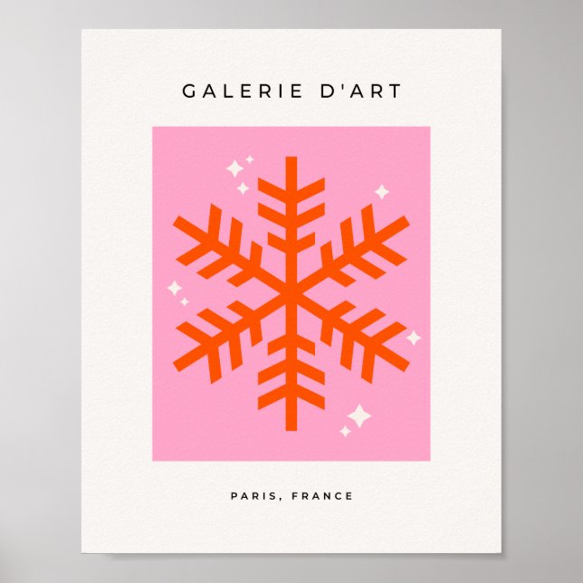Pink And Orange Snowflake Holiday Christmas Poster (Front)