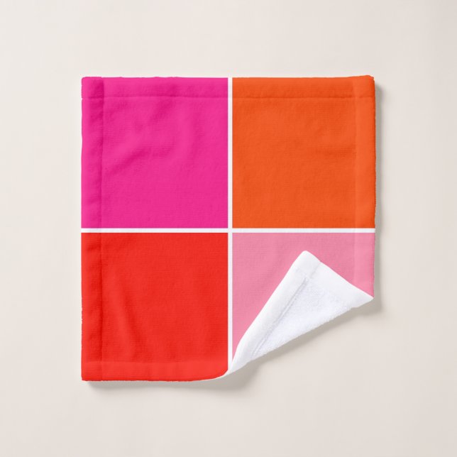 Pink and Orange Squares Bath Towel Set (Wash Cloth)