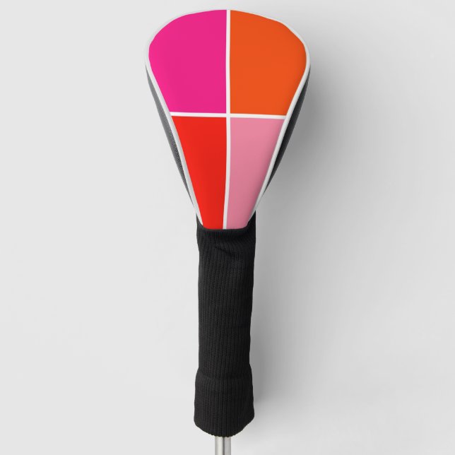 Pink and Orange Squares Golf Head Cover (Front)