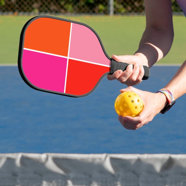 Pink and Orange Squares Pickleball Paddle (Insitu)