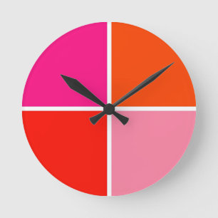 Pink and Orange Squares Round Clock