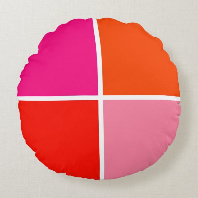 Pink and Orange Squares Round Cushion (Front)