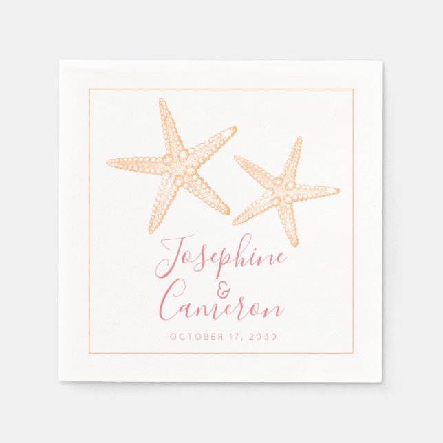 Pink and Orange Starfish Beach Destination Napkin (Front)