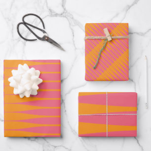 Pink and Orange Striation Set of Wrapping Paper