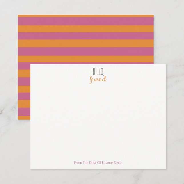 Pink And Orange Striped Notecards - Set of 10 (Front/Back)