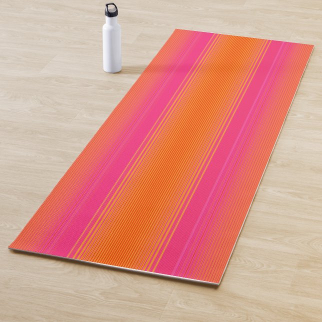 Pink and Orange Striped Pattern Yoga Mat (In Situ)