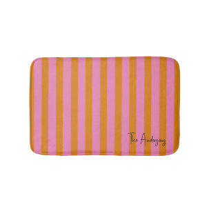 Pink and Orange Stripes Custom Name  Bath Mat