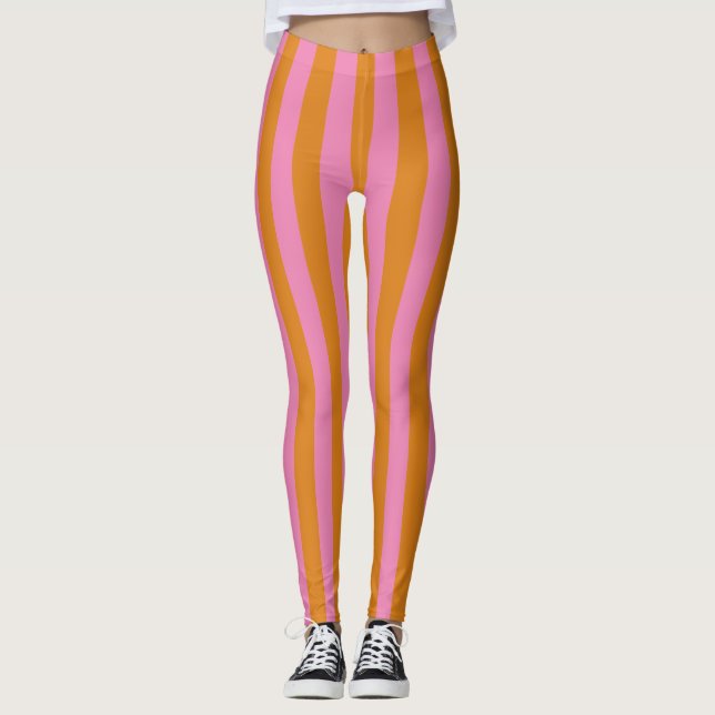 Pink and Orange Stripes Leggings (Front)