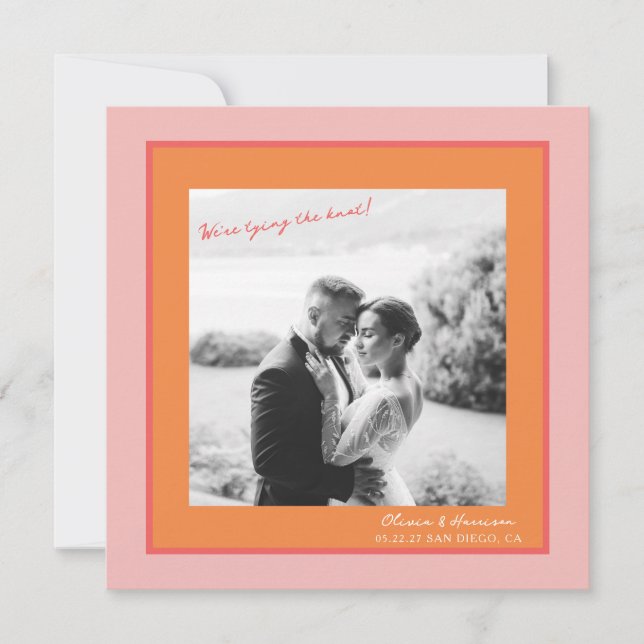 Pink and Orange Summer Wedding Save the Date Invitation (Front)