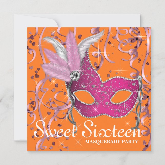 Pink and Orange Sweet Sixteen Party Invitation (Front)