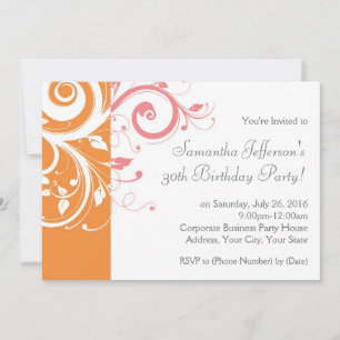 Pink and Orange Swirl Birthday Party Invitation