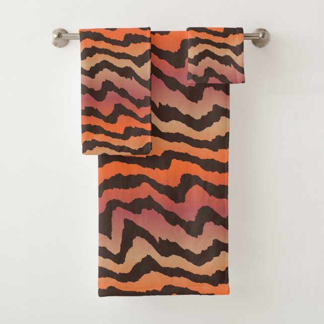 Pink and Orange Tiger Stripes Bath Towel Set (Insitu)