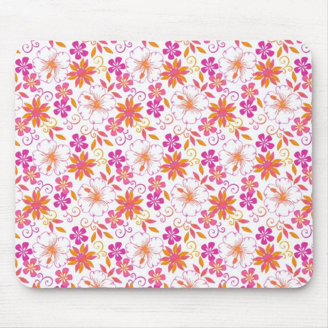 Pink and Orange Tropical Flower Pattern Mouse Mat (Front)