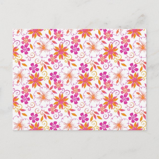 Pink and Orange Tropical Flower Pattern Postcard (Front)
