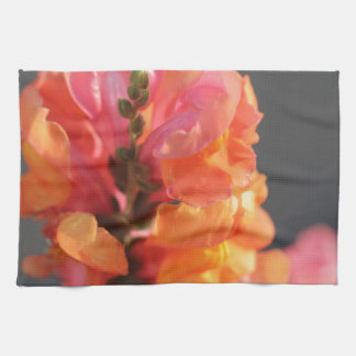 Pink and orange tropical flowers tea towel