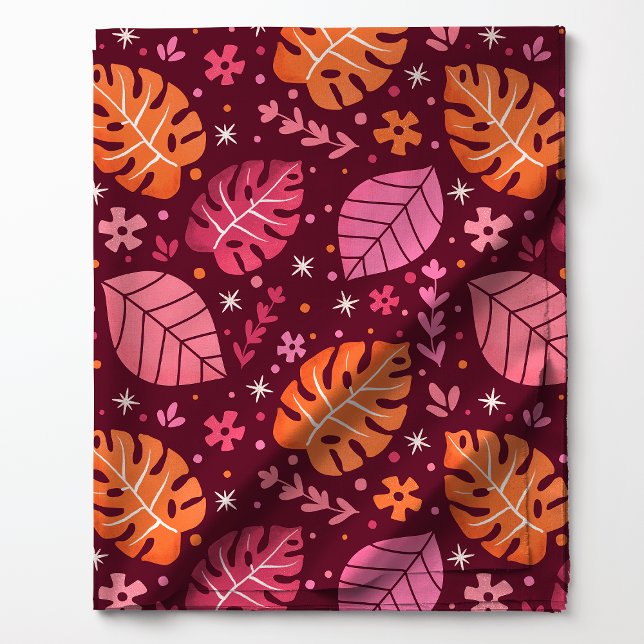 Pink and Orange Tropical Monstera Leaf Pattern Fabric (Creator Uploaded)